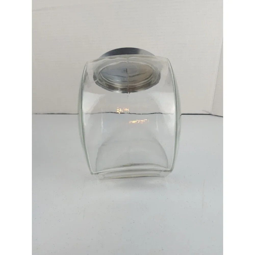 Vintage Glass General Store Tilted Penny Candy Cookie Jar Red Knob Chrome Lid